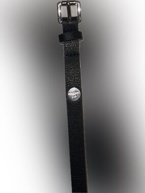 Black Leather Madden Girl Thin Belt with Silver Buckle & Silver Emblem